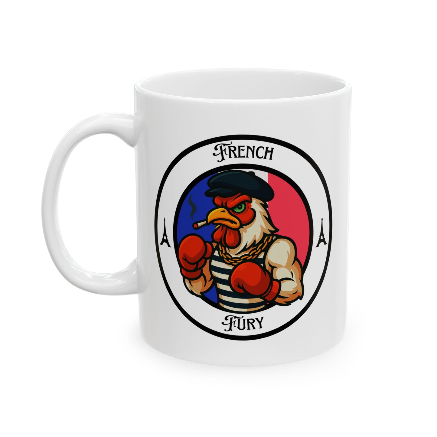 French Rooster Boxing Mug – Cartoon Fighter Design | Gift for Boxing Fans