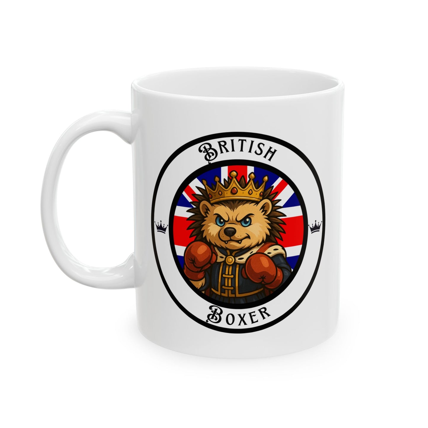 British Hedgehog Boxing Mug – Cartoon Fighter Design | Gift for Boxing Fans