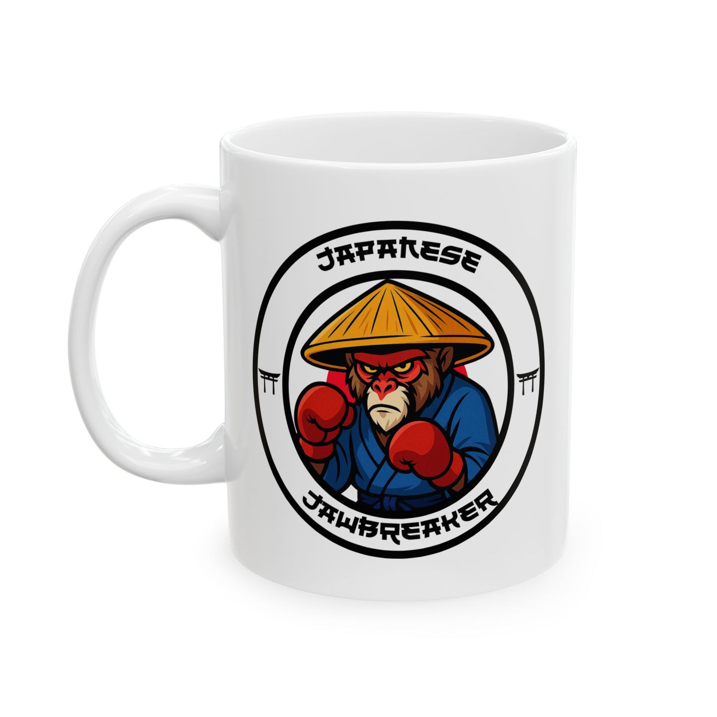 Japanese Snow Monkey Boxing Mug – Cartoon Fighter Design | Gift for Boxing Fans
