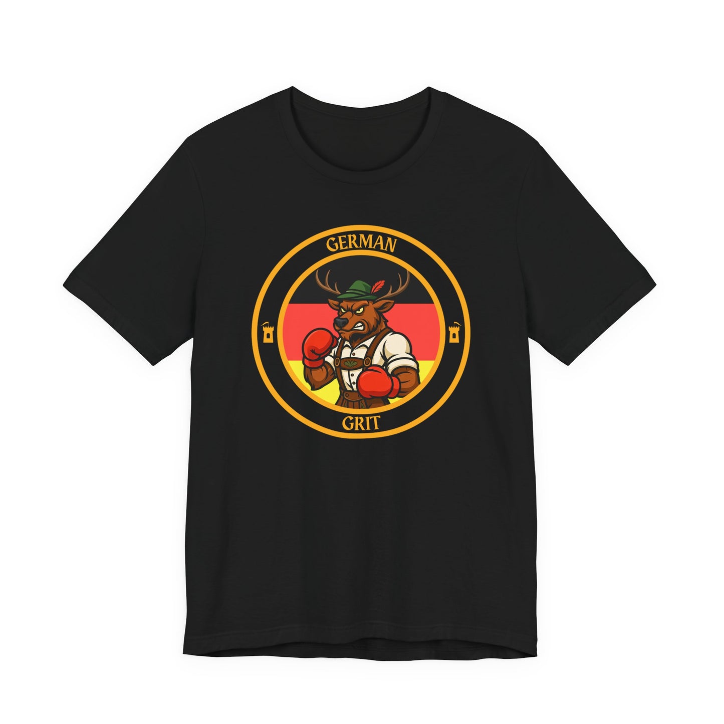 German Buck Boxing T-Shirt – Cartoon Fighter Design | Gift for Boxing Fans (Dark Color)