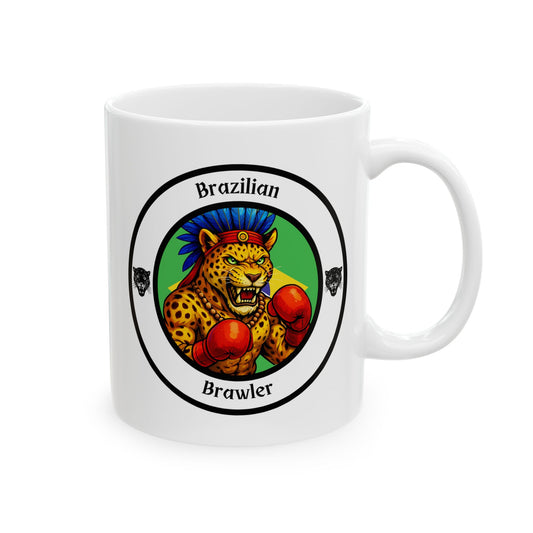 Brazilian Jaguar Boxing Mug – Cartoon Fighter Design | Gift for Boxing Fans