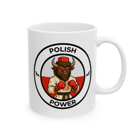 Polish Bison Boxing Mug – Cartoon Fighter Design | Gift for Boxing Fans