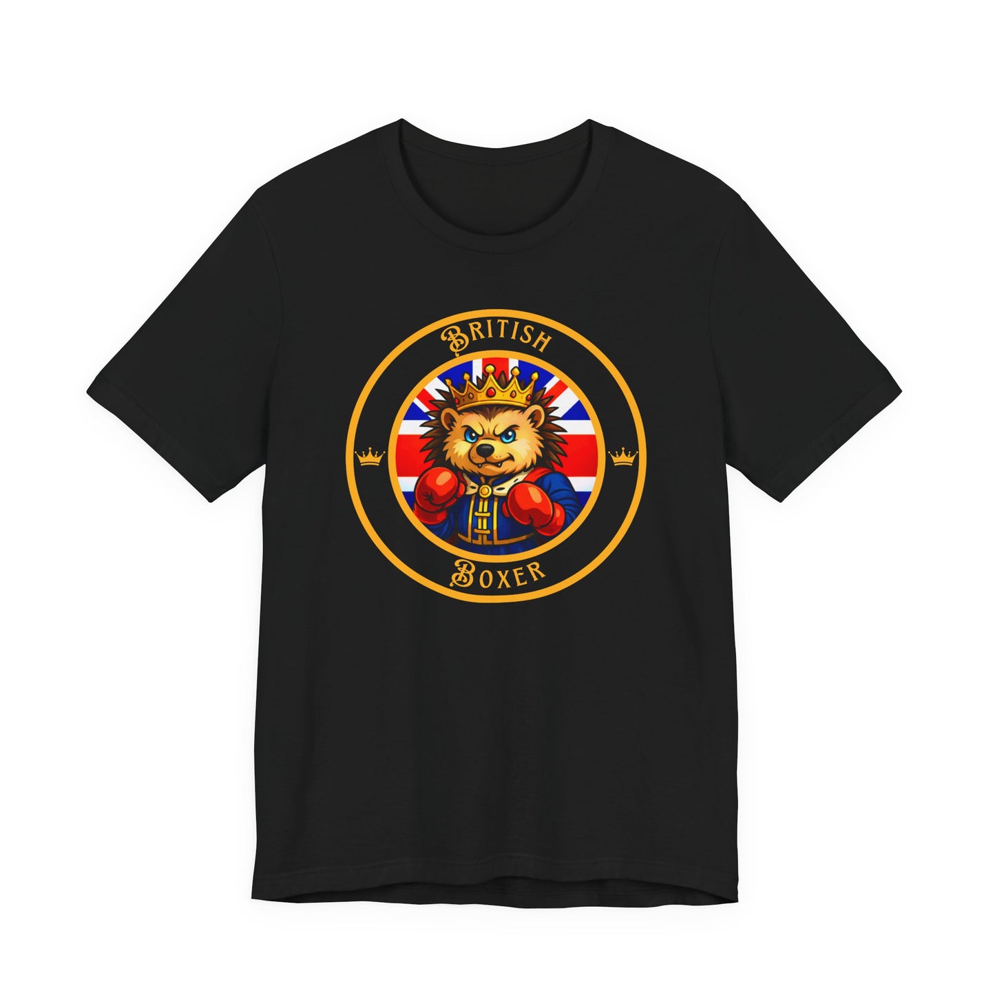 British Hedgehog Boxing T-Shirt – Cartoon Fighter Design | Gift for Boxing Fans (Dark Colors)