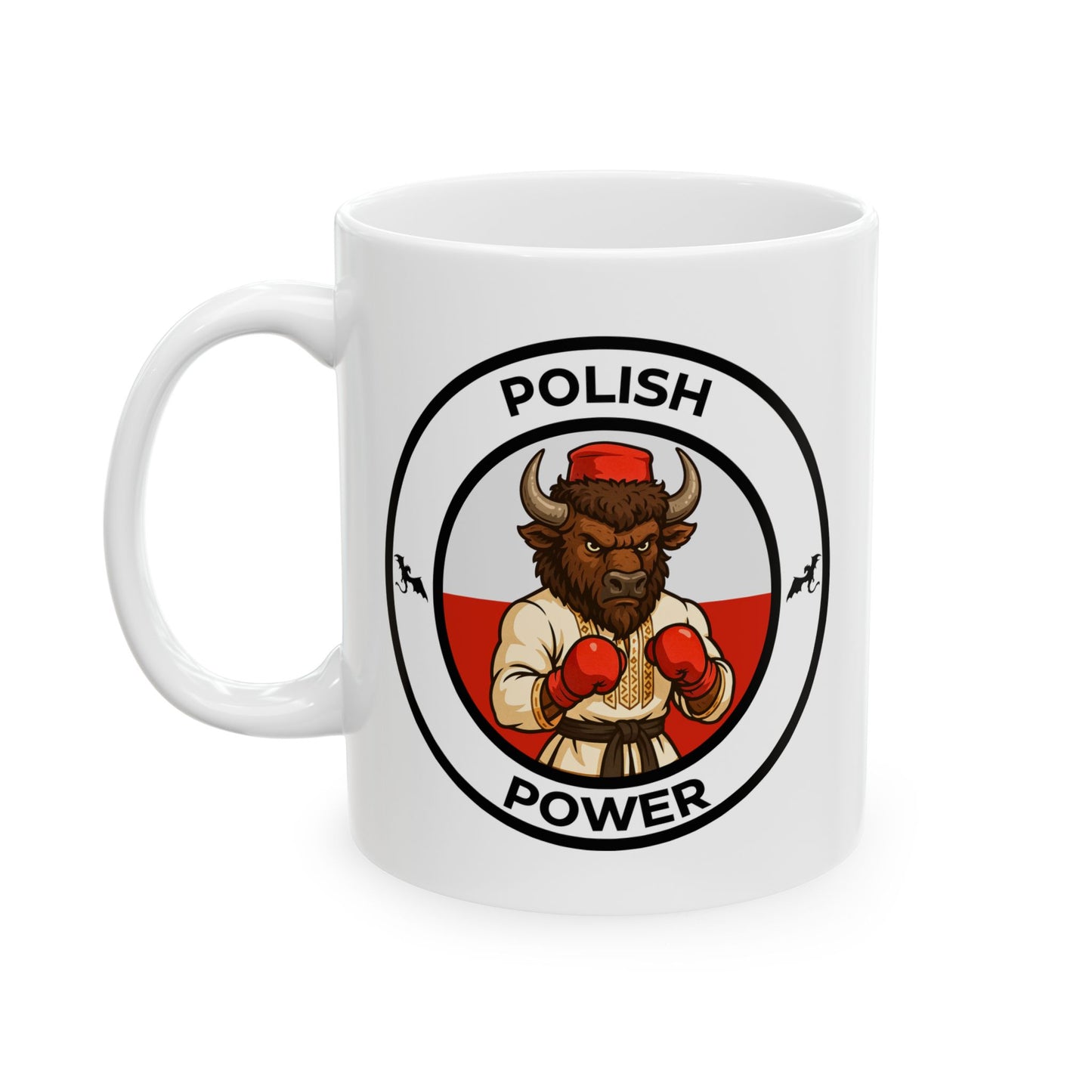 Polish Bison Boxing Mug – Cartoon Fighter Design | Gift for Boxing Fans