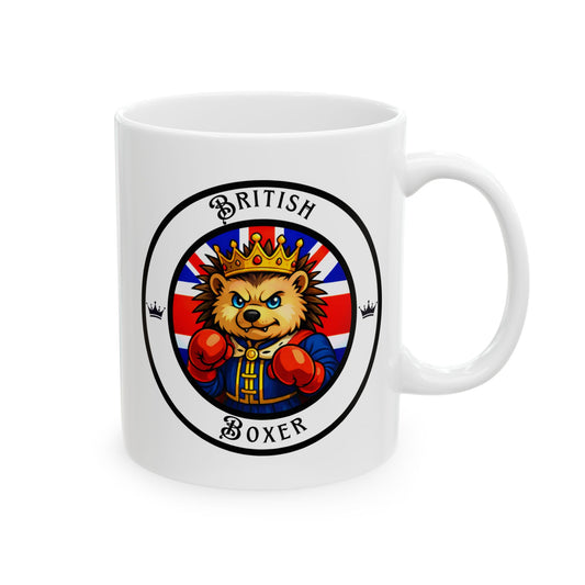 British Hedgehog Boxing Mug – Cartoon Fighter Design | Gift for Boxing Fans