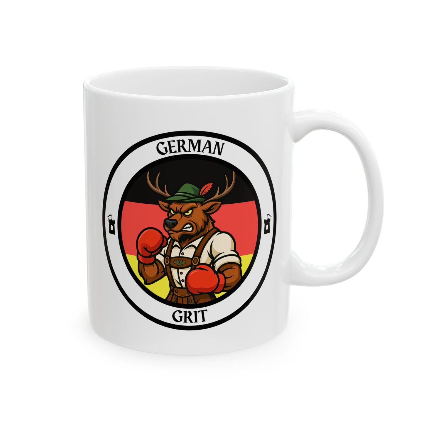 German Buck Boxing Mug – Cartoon Fighter Design | Gift for Boxing Fans