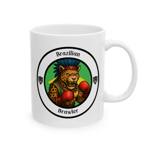 Brazilian Jaguar Boxing Mug – Cartoon Fighter Design | Gift for Boxing Fans