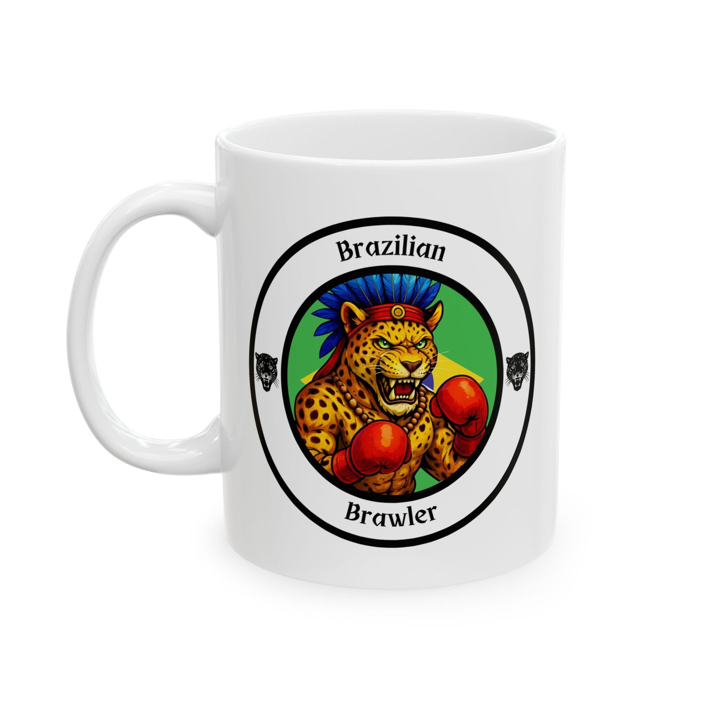 Brazilian Jaguar Boxing Mug – Cartoon Fighter Design | Gift for Boxing Fans