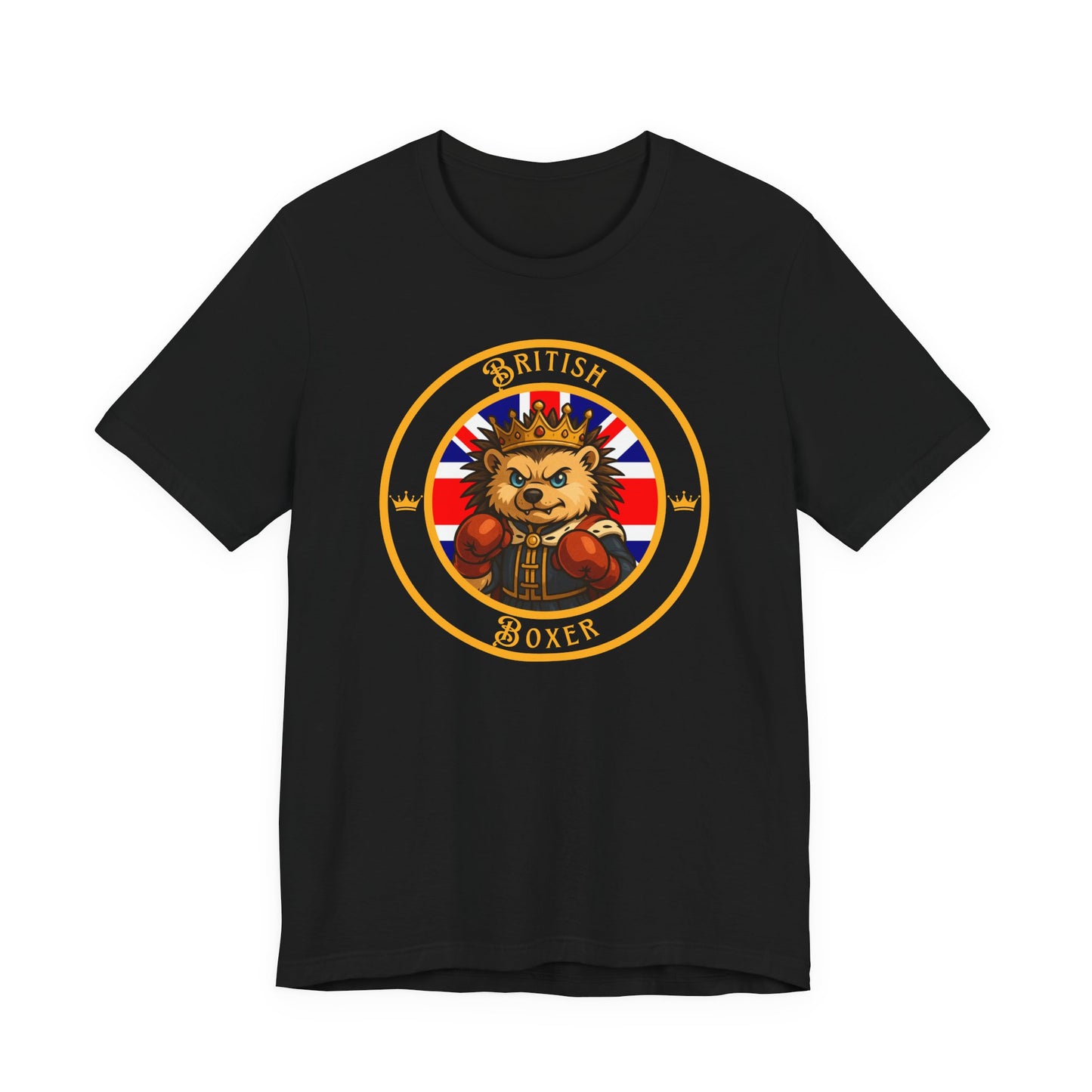 British Hedgehog Boxing T-Shirt – Cartoon Fighter Design | Gift for Boxing Fans (Dark Colors)