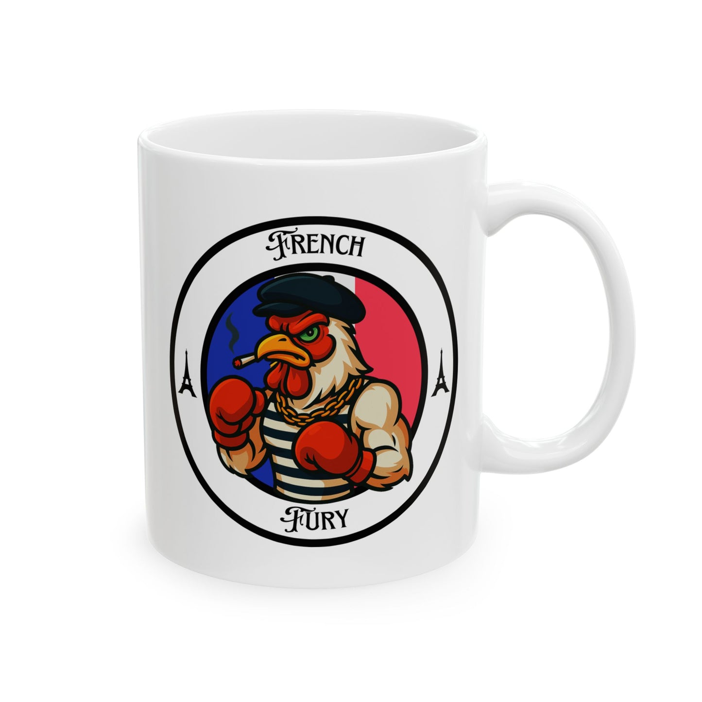 French Rooster Boxing Mug – Cartoon Fighter Design | Gift for Boxing Fans