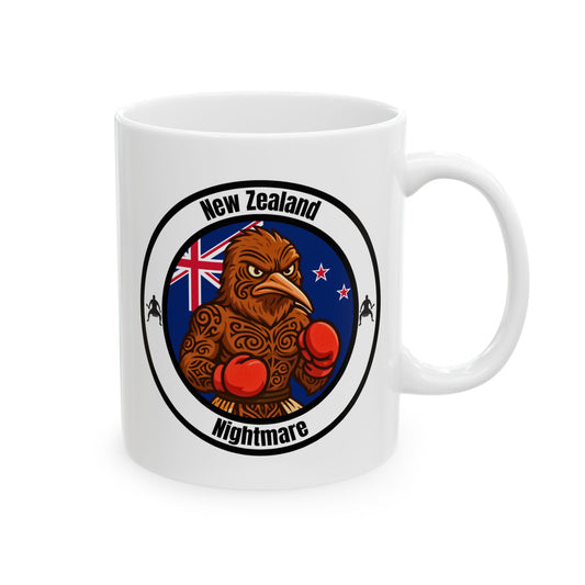 New Zealand Kiwi Boxing Mug – Cartoon Fighter Design | Gift for Boxing Fans