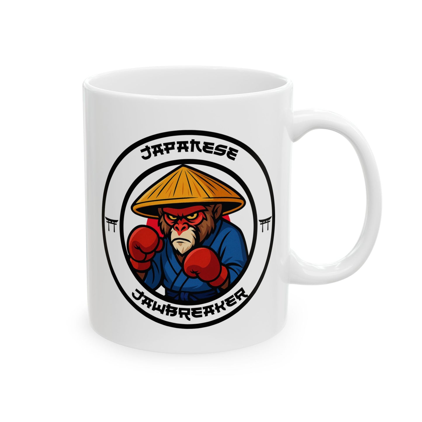 Japanese Snow Monkey Boxing Mug – Cartoon Fighter Design | Gift for Boxing Fans