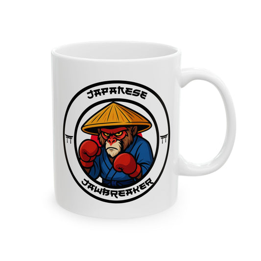 Japanese Snow Monkey Boxing Mug – Cartoon Fighter Design | Gift for Boxing Fans